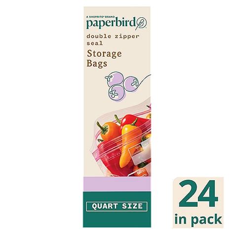 Paperbird Quart Size Double Zipper Seal Storage Bags 24 Count Fairway