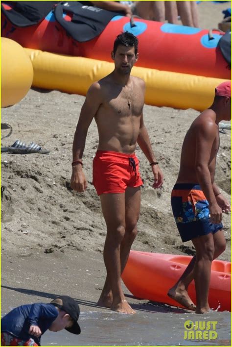 Novak Djokovic Hits Beach Shirtless After Big Wimbledon Win Photo