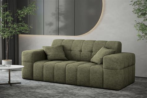 Sofa Designersofa NANCY 2 Sitzer in Stoff Perfekt Harmony Olivgrün