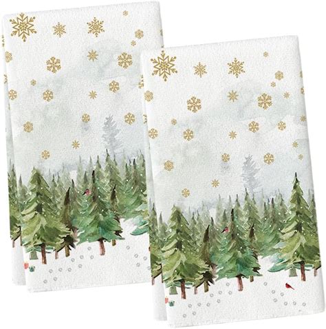 Amazon Artoid Mode Xmas Trees Snowflakes Winter Kitchen Towels