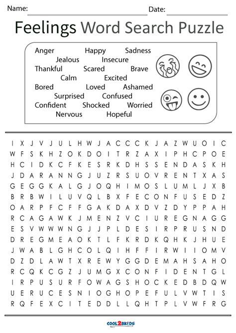 Feelings Word Search Printable