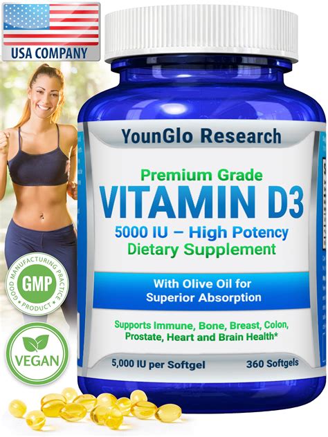 Vitamin D3 Supplement for Adult Men & Women, 5000 IU 360 Softgels, Immune Health Support by ...