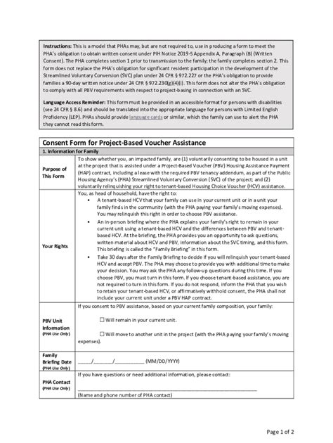 Fillable Online Consent Form For Project Based Voucher Assistance Fax