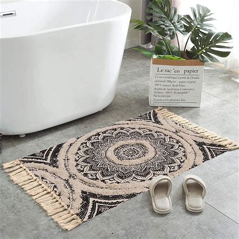 Amazon Seavish Tufted Cotton Rug 2X3 Black Mandala Boho Rug Hand