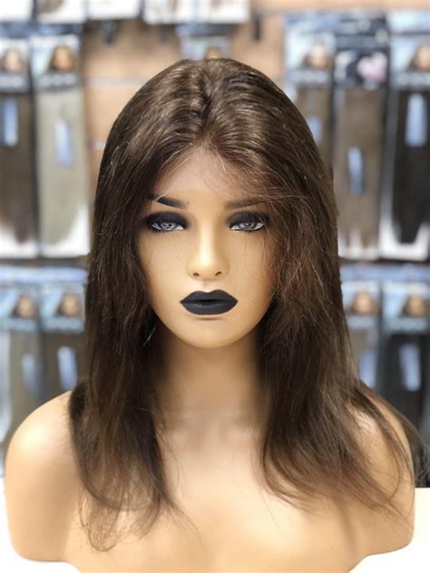 Pruiken Dames Echt Haar Full Lace Wig 100 Human Hair Straight 12