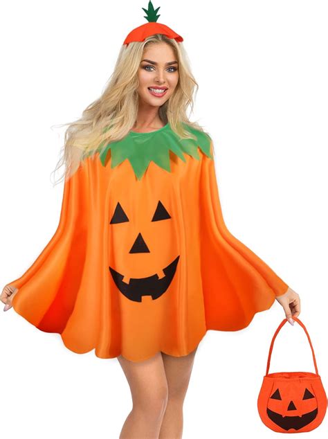 Amazon Adult Halloween Pumpkin Costume Set Pumpkin Cloak Poncho