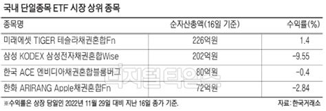 미래에셋·삼성 단일종목 Etf 1위 경쟁 치열 디지털타임스