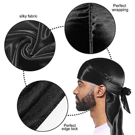 6 Packs Durags For Men Women Waves Silky Satin Doo Rag 4 Solid Color