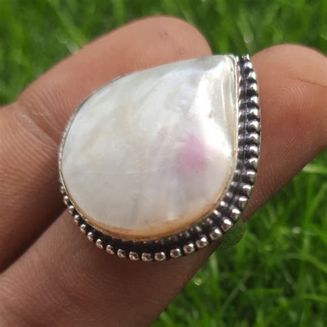 Natural Mother Of Pearl Ring Ethnic Jewelry Handmade Gemstone Etsy