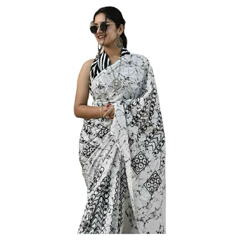 Shop Black Colour With White Print Bagru Print Saree Gi Heritage