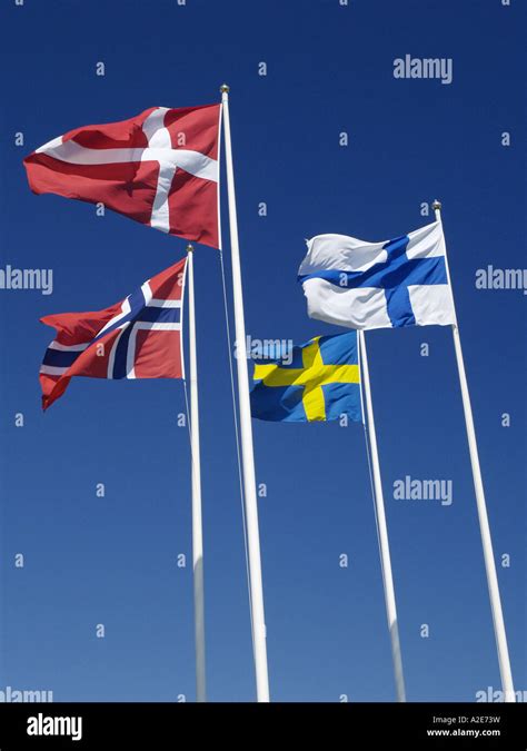 Las banderas de los países nórdicos, Noruega, Dinamarca, Suecia ...