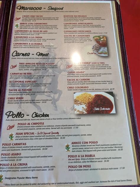 Menu At El Caporal Mexican Restaurant North Bend