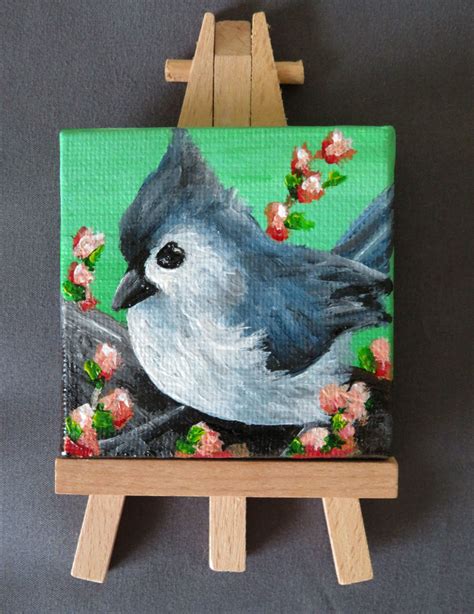 Tufted Titmouse Mini Canvas Easel Original Bird Mini Art Etsy Mini Canvas Art Bird Painting