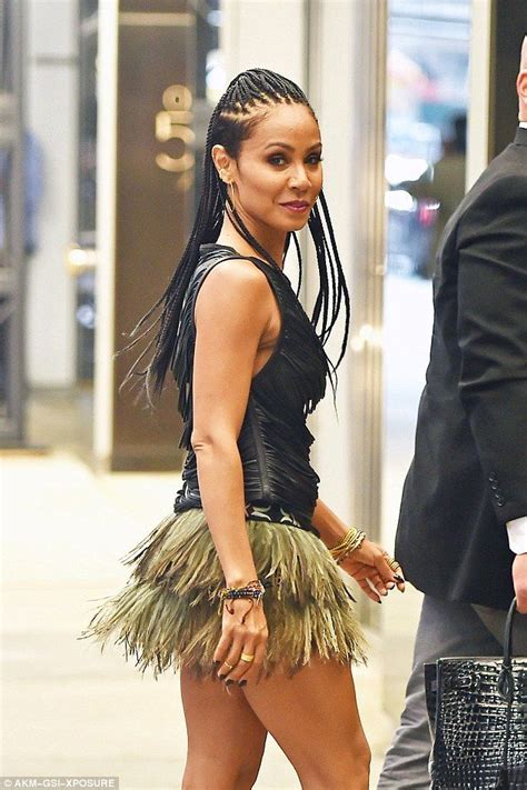 Jada Pinkett Smith Flashes Toned Body In Feathered Mini Skirt Braids