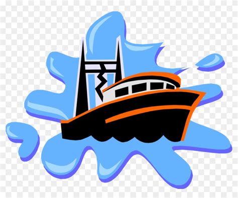 Vector Illustration Of Commercial Fishing Trawler Boat Fishing Boats