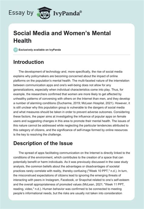 Social Media And Women S Mental Health 2265 Words Research Paper