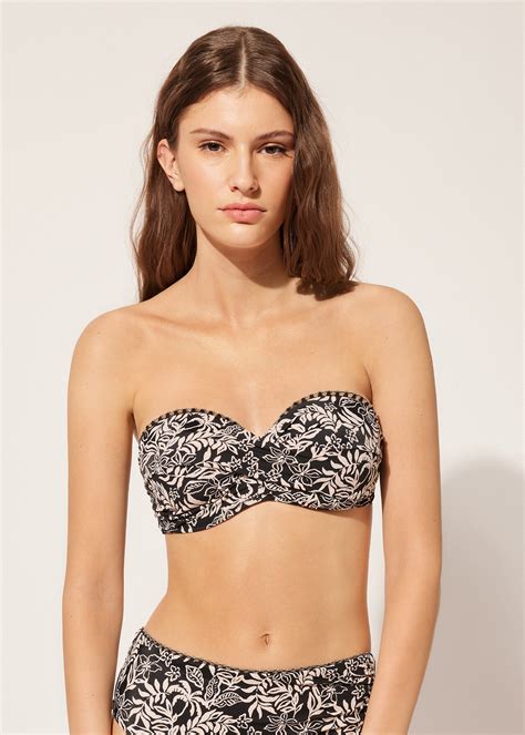 Bandeau Relleno Ligero Bikini Botanic Black And White Calzedonia