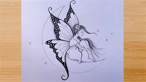 A Fairy Is Sitting On The Moon Pencil Sketch For Beginners