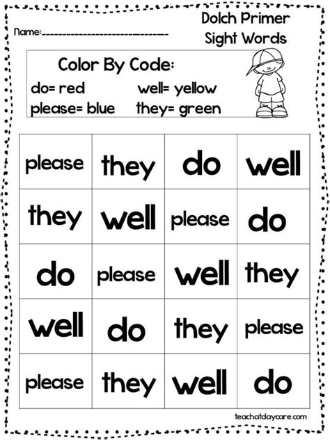 Free Printable Dolch Sight Words Worksheets Lyana Worksheets