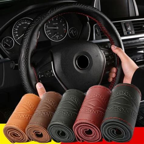 Car Steering Wheel Cover Cowhide Braid Auto Steering Wheel Genuine