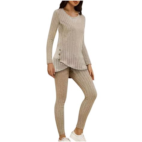 yievot Lounge Sets for Women Casual Long Sleeved Knitted Slim Two Piece ...