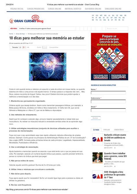 PDF 10 dicas para melhorar sua memória ao estudar Gran Cursos Blog