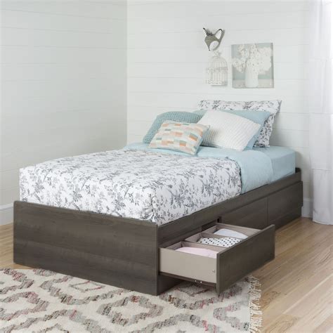 South Shore Savannah Twin Mates Bed 39 With 3 Drawers Gray Maple