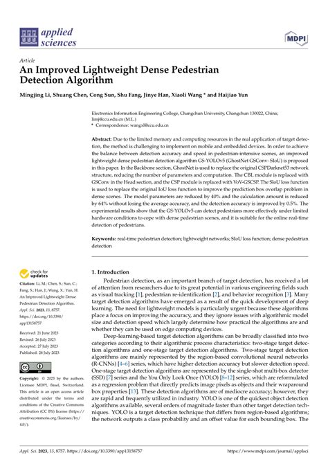 PDF An Improved Lightweight Dense Pedestrian Detection Algorithm