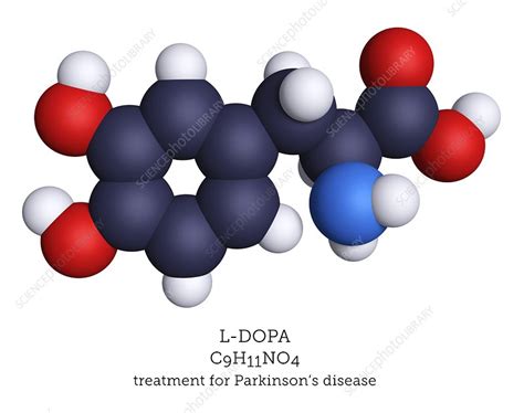 dopa parkinsons medication molecular model stock image
