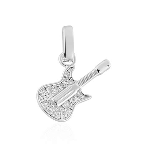 Pendentifs Guitare Argent Oxyde De Zirconium Ronde Pavage Blanc