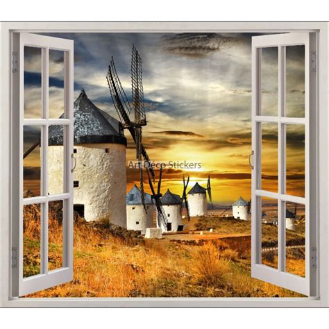 Sticker Fen Tre Trompe L Oeil Moulin Vent R F Stickers Muraux Deco