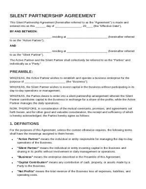 Silent Partnership Agreement Template Form - Fill Online, Printable ...