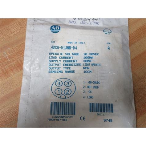 Allen Bradley 42CA D1JNB D4 Photoelectric Sensor 42CAD1JNBD4 Mara