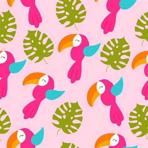 Premium Vector Seamless Pattern With Toucan And Tropical Leaves On A