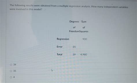 Solved The Following Results Were Obtained From A Multiple Chegg