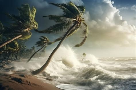 Photo Typhon Plage Oc Anique Catastrophe Naturelle Ouragan Fort Cyclone