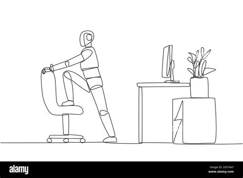 Continuous One Line Drawing Robot Stands While Lifting One Of His Legs