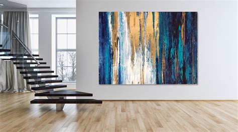 Petrol Gro E Abstrakte Kunst Leinwand Malerei T Rkis Blau Gold Etsy