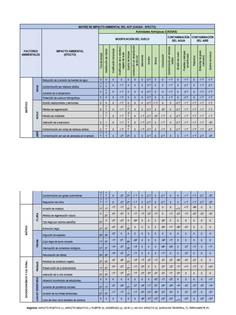 Matriz De Impacto Ambiental Del Acp Pdf Entorno Natural Contaminación