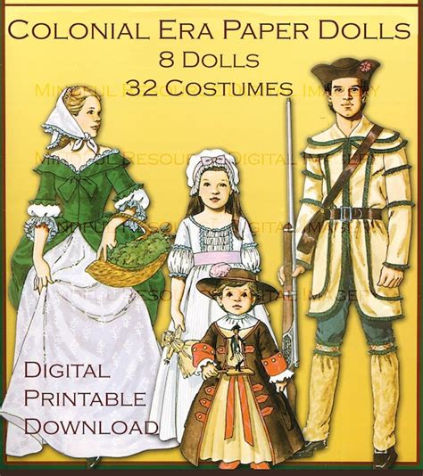 Colonial Era Paper Dolls Vintage American By Mindfulresource