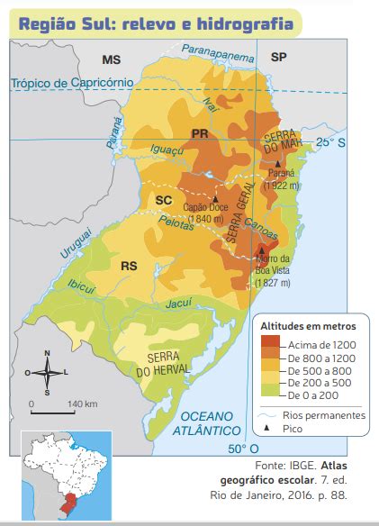 Blog De Geografia Mapa Regi O Sul Relevo E Hidrografia