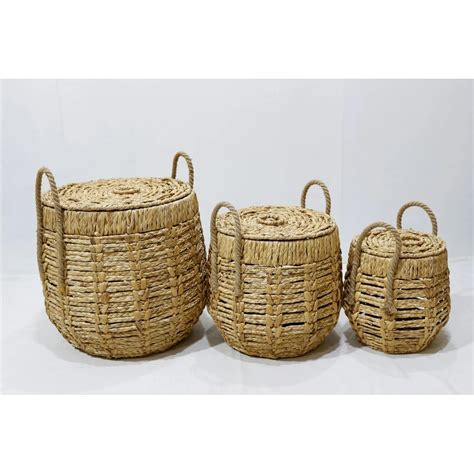 Eco Friendly High Quality Round Water Hyacinth Storage Basket Hamper