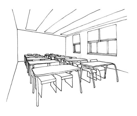 Graphic Sketch Of An Interior Classroom Stock Illustration Illustration Of Furniture Element