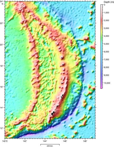 Figure F Bathymetric Map Of The Mariana Region Color Contoured In