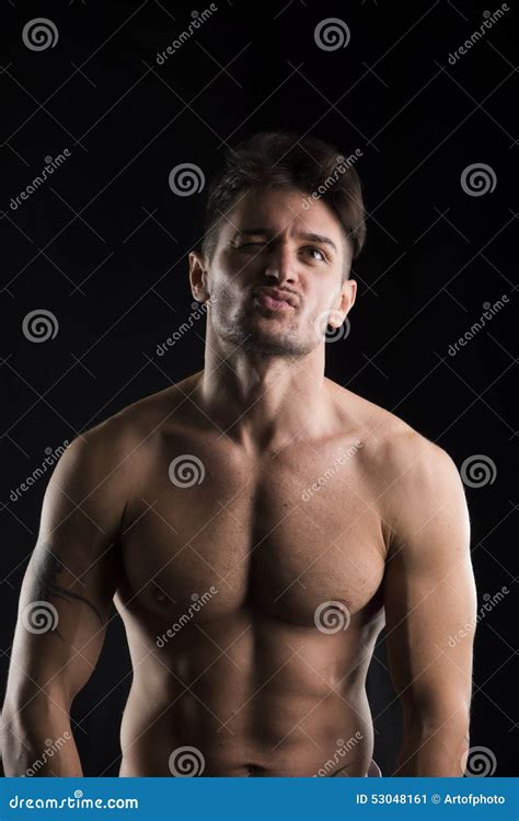 Handsome Muscular Shirtless Man Looking Up Stock Image Image Of Copy