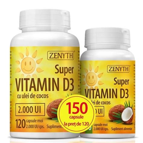 Super Vitamin D3 2000UI 120 Cps Zenyth Pharmaceuticals Naturisti Ro