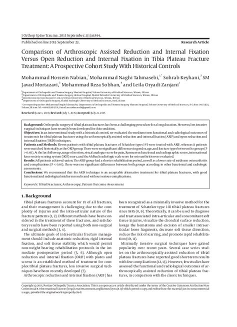 Pdf Comparison Of Arthroscopic Assisted Reduction And Internal