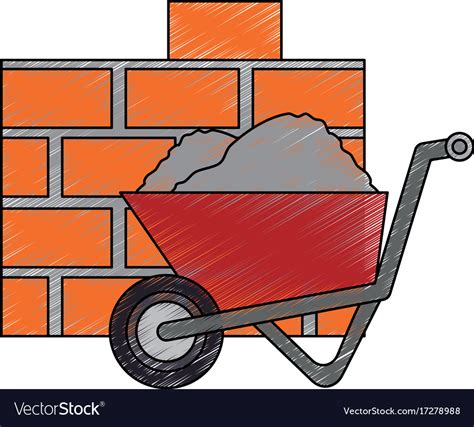 Wheelbarrow Construction With Bricks Wall Vector Image