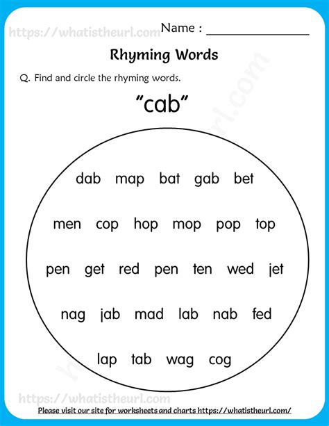 Activity Sheets For Rhyming Words