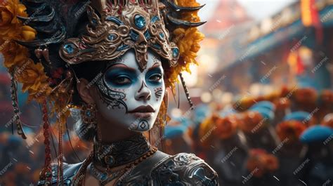 Premium Ai Image Colorful Sugar Skull Makeup And Face Paint Day Of The Dead Masks And Costumes